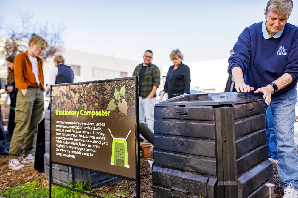 Compost and Recycling Ambassador students gathering in a garden area