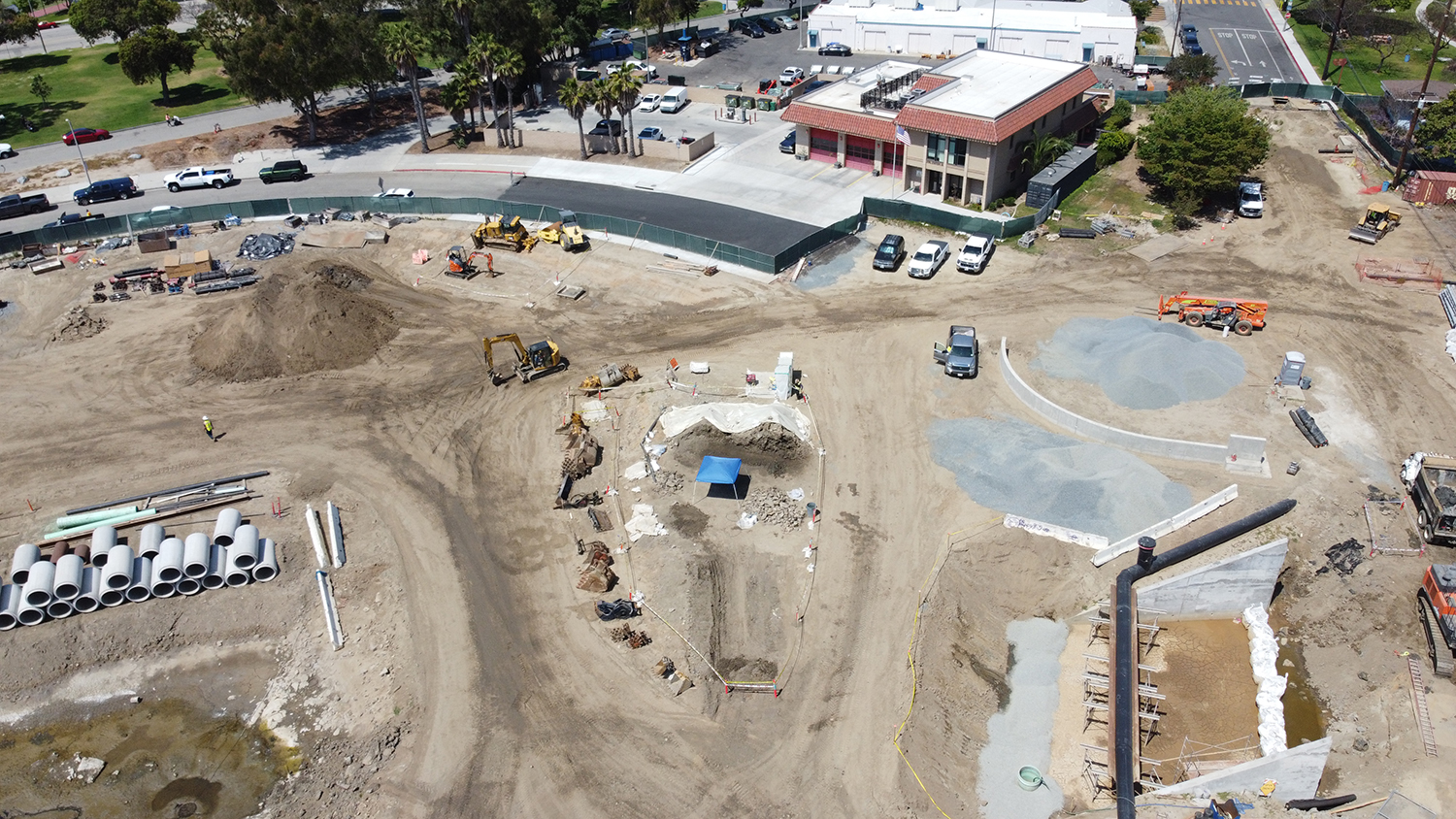 Photo of Eliot Street: retaining wall and street completed in front of Fire Station 14